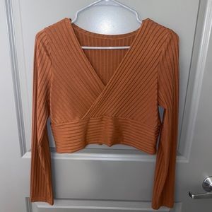 Long Sleeve Cropped Wrap-Style Shirt